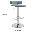 26 Inch Acrylic Adjustable Barstool, Chrome Pedestal Base, Gray Gray Metal