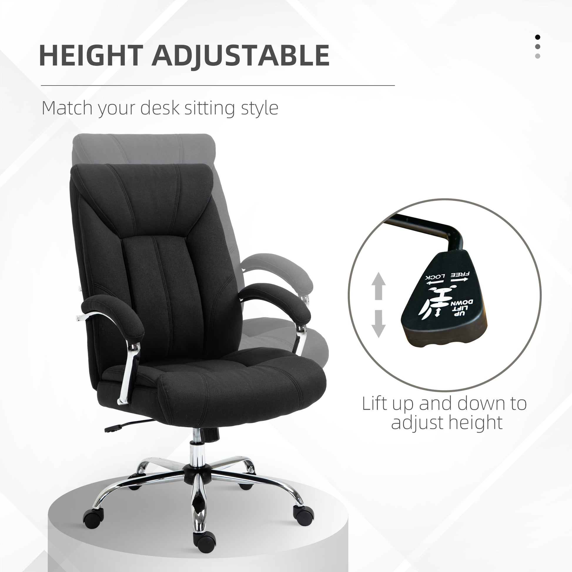 Vinsetto High Back Home Office Chair, Computer Desk Chair With Lumbar Back Support And Adjustable Height, Black Black Linen