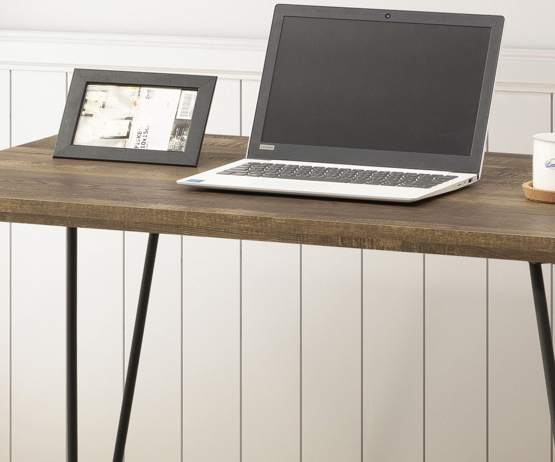 Rustic Oak Desk Taupe Mdf Metal