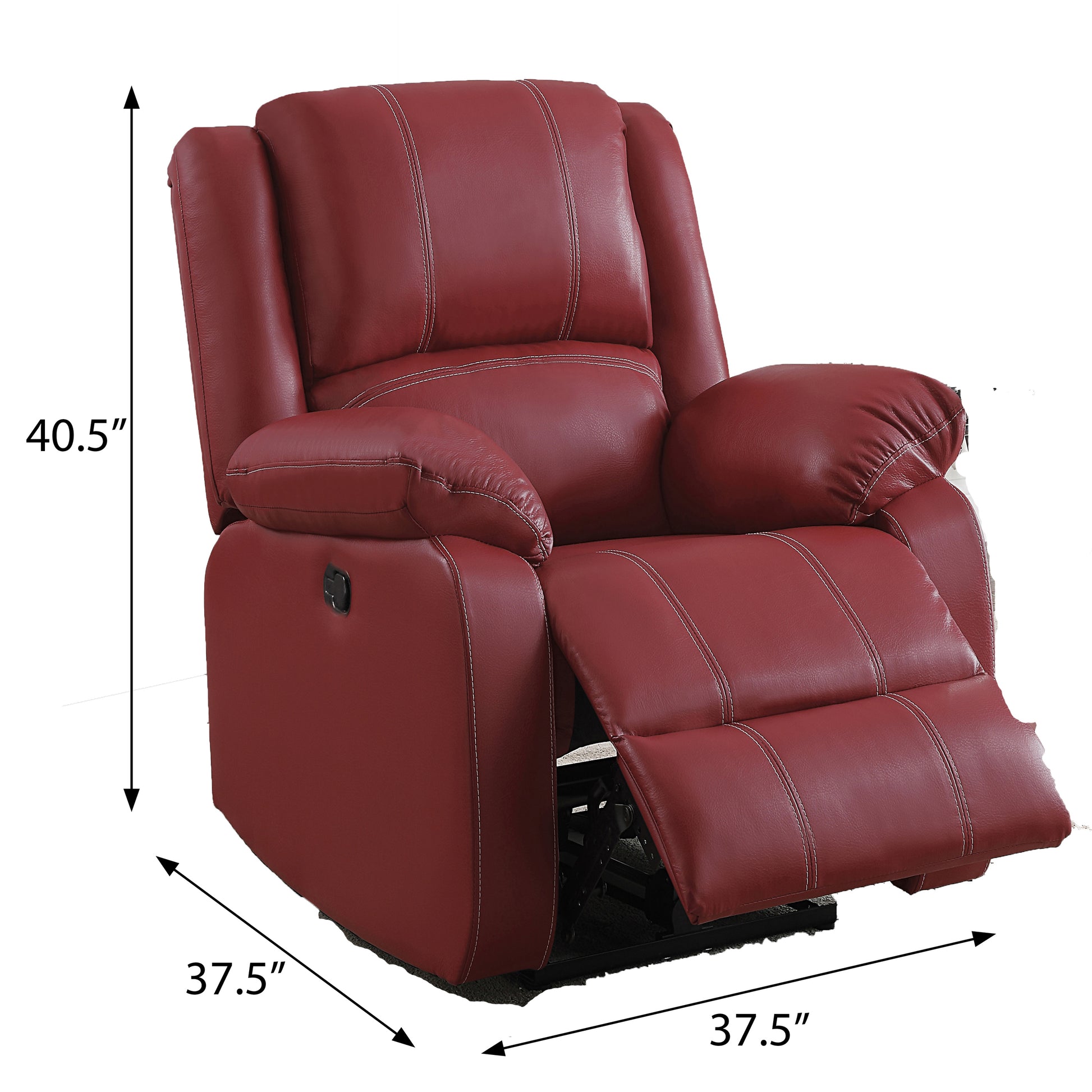 Red Pillow Top Arms Rocker Recliner Red Faux Leather Manual Handle Metal Primary Living Space Tight Back Handle Pillow Top Arms Faux Leather