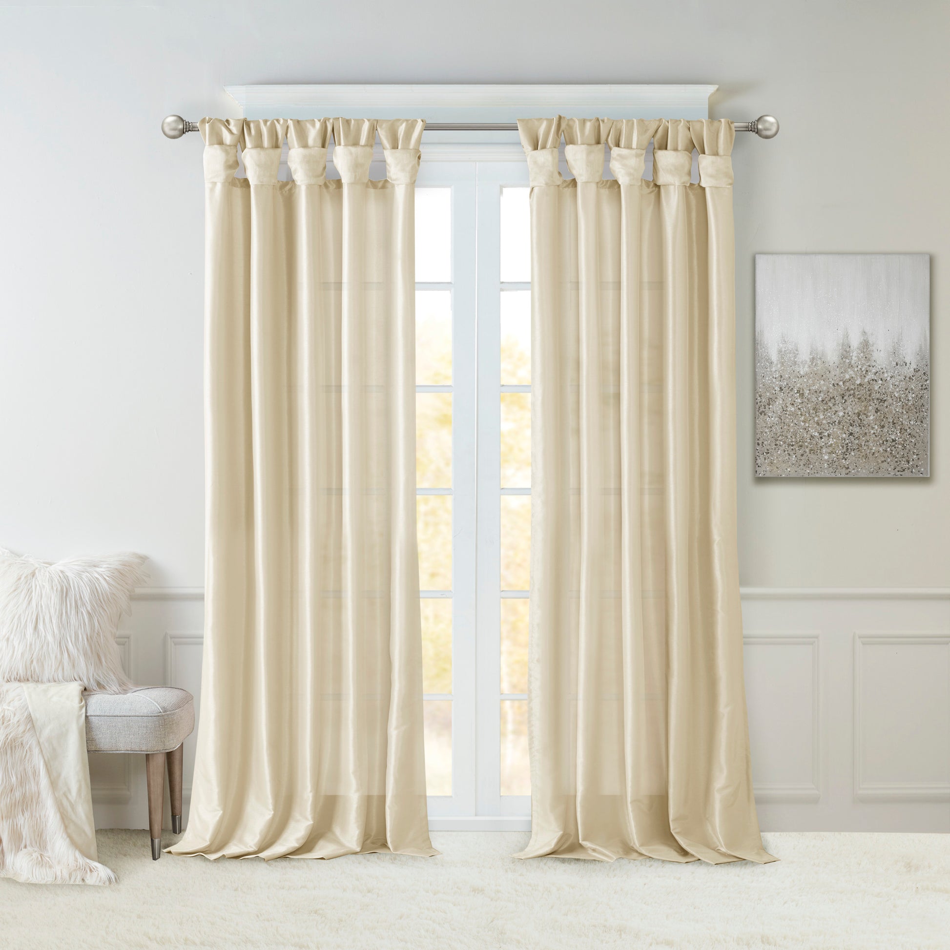 Twist Tab Lined Window Curtain Panel Champagne 50X95" Champagne Polyester