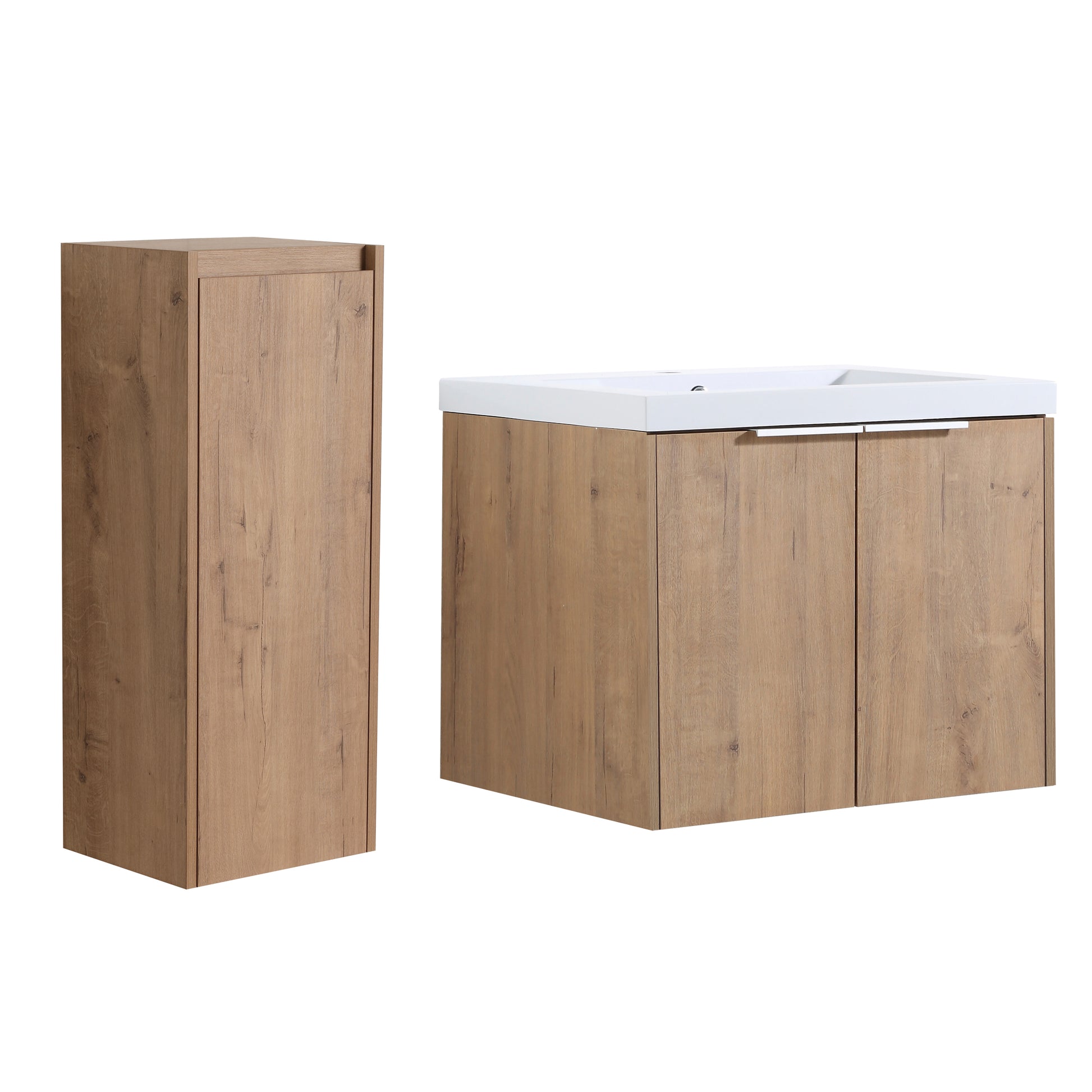 24" Wall Mounted Bathroom Vanity With Sink And Side Cabinet, Soft Close Doors,00112Imo 00624Imo Combination Cabinet Kd Packing Imitative Oak Bathroom Modern Plywood Plywood