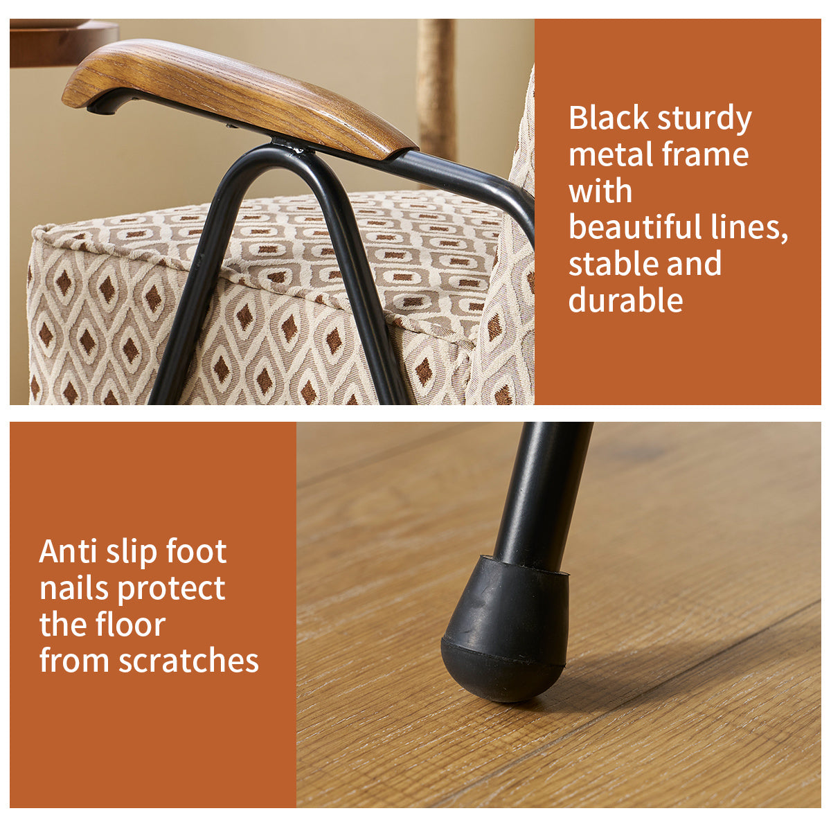 Pattern Colorful Fabric Armchair, Modern Accent Chair High Back, Living Room Chairs With Metal Legs And Soft Padded, Sofa Chairs For Home Office,Bedroom,Dining Room Cream Brown Fabric