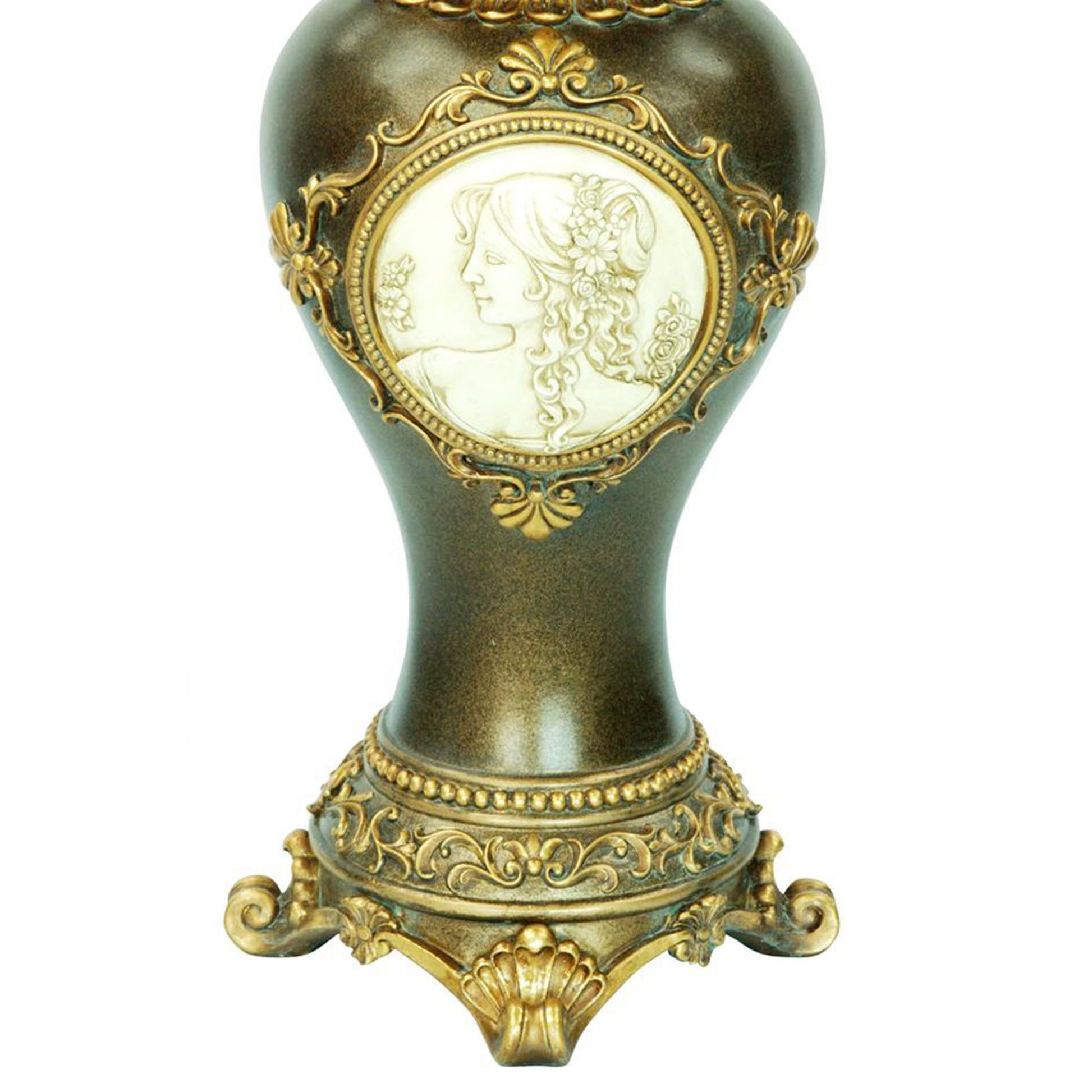 16.25" Tall Polyresin Decorative Vase, Gold Leaves And Greek Accent Multicolor Polyresin