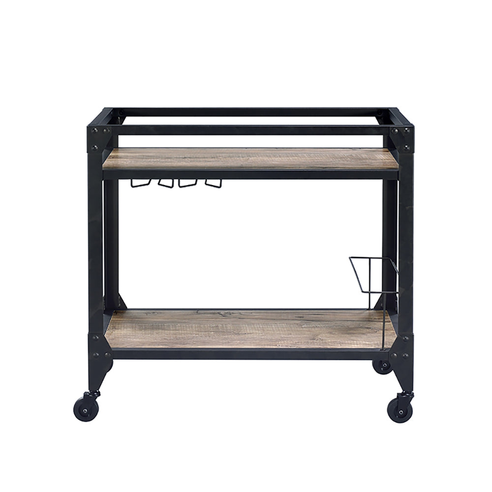 Rustic Oak And Charcoal 2 Shelf Serving Cart -