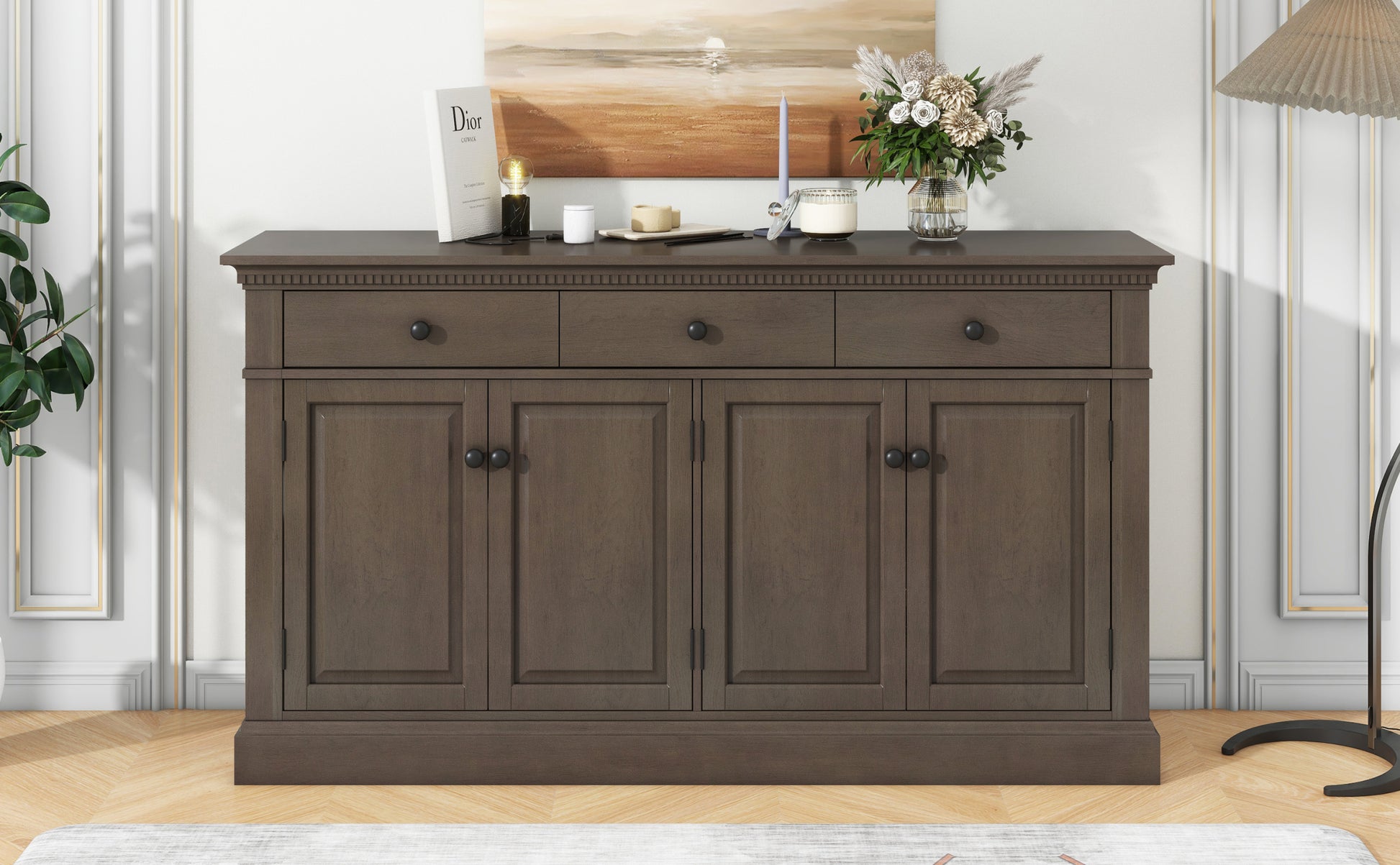 Retro Style Sideboard With Extra Large Storage Space With Three Drawers And Two Compartments For Living Room And Dining Room Taupe Taupe Solid Wood Mdf