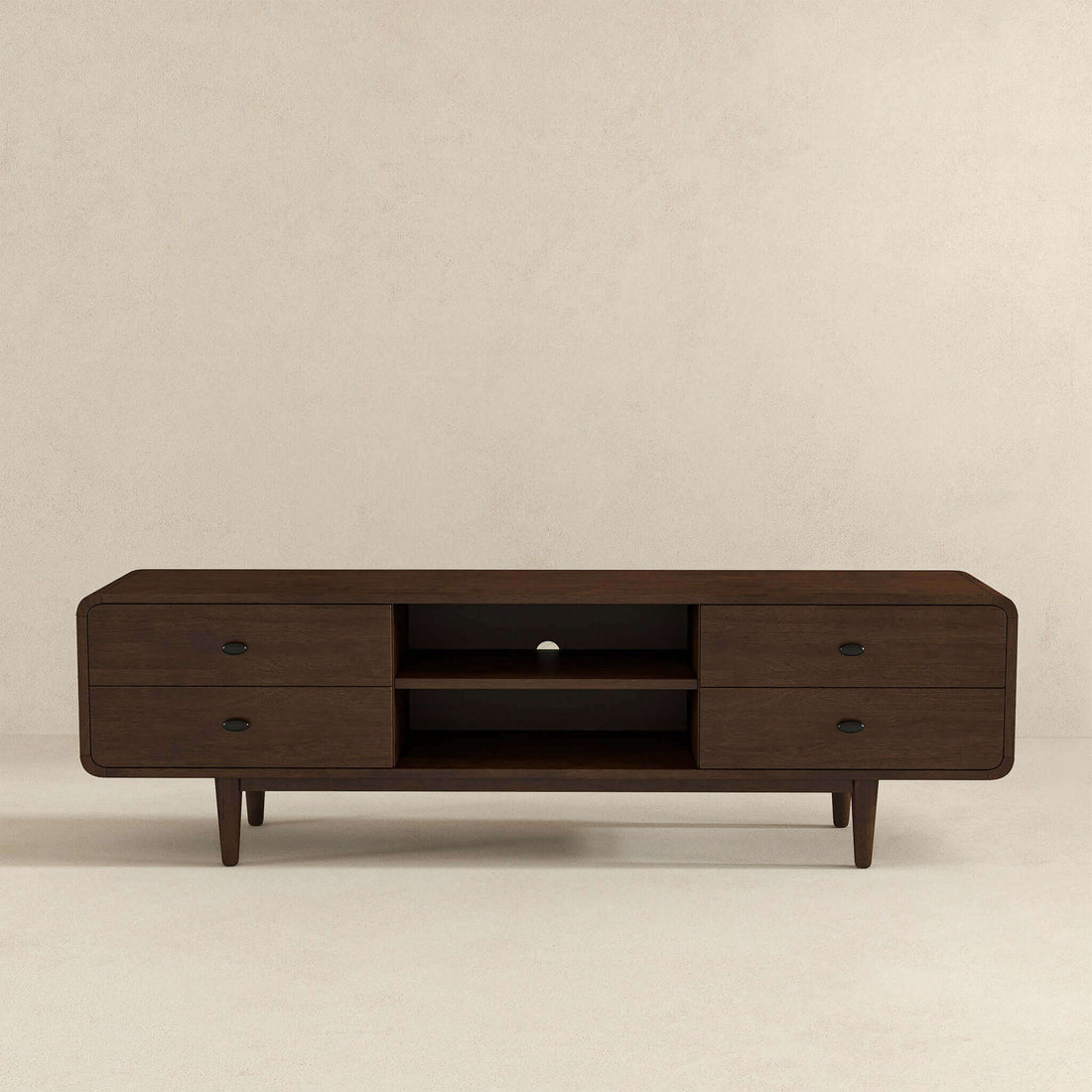 Alexa Mid Century Modern Style Tv Stand Dark Brown,Wood Brown Primary Living Space 70 79 Inches Solid Wood