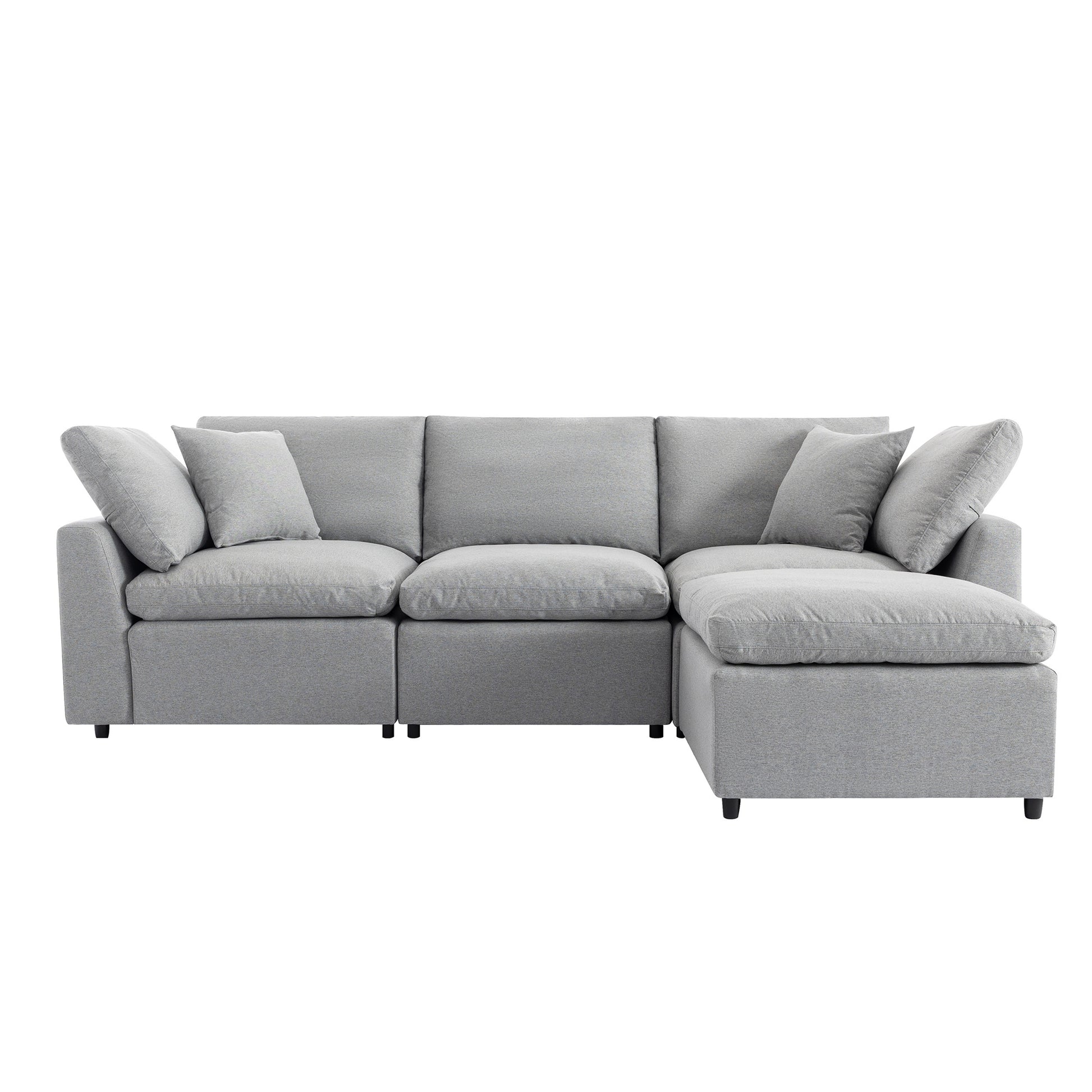 Down Filled Upholstery Convertible Sectional Sofa, L Shaped Couch With Reversible Chaise Light Gray Polyester 4 Seat