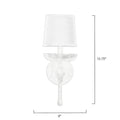 Zoe 12 Inch Wall Sconce, Plaster Candelabra Design Base, Linen Shade, White White Steel