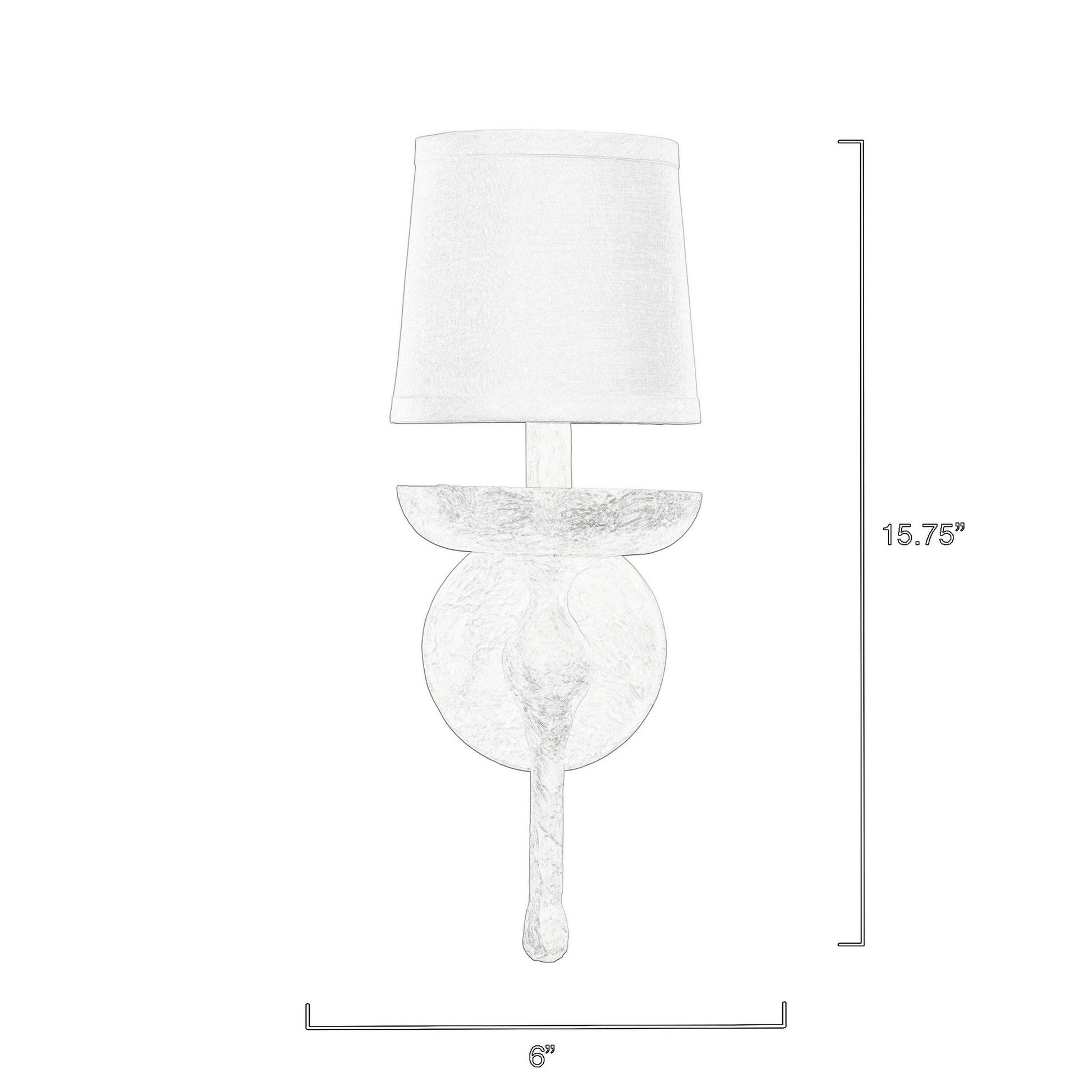 Zoe 12 Inch Wall Sconce, Plaster Candelabra Design Base, Linen Shade, White White Steel