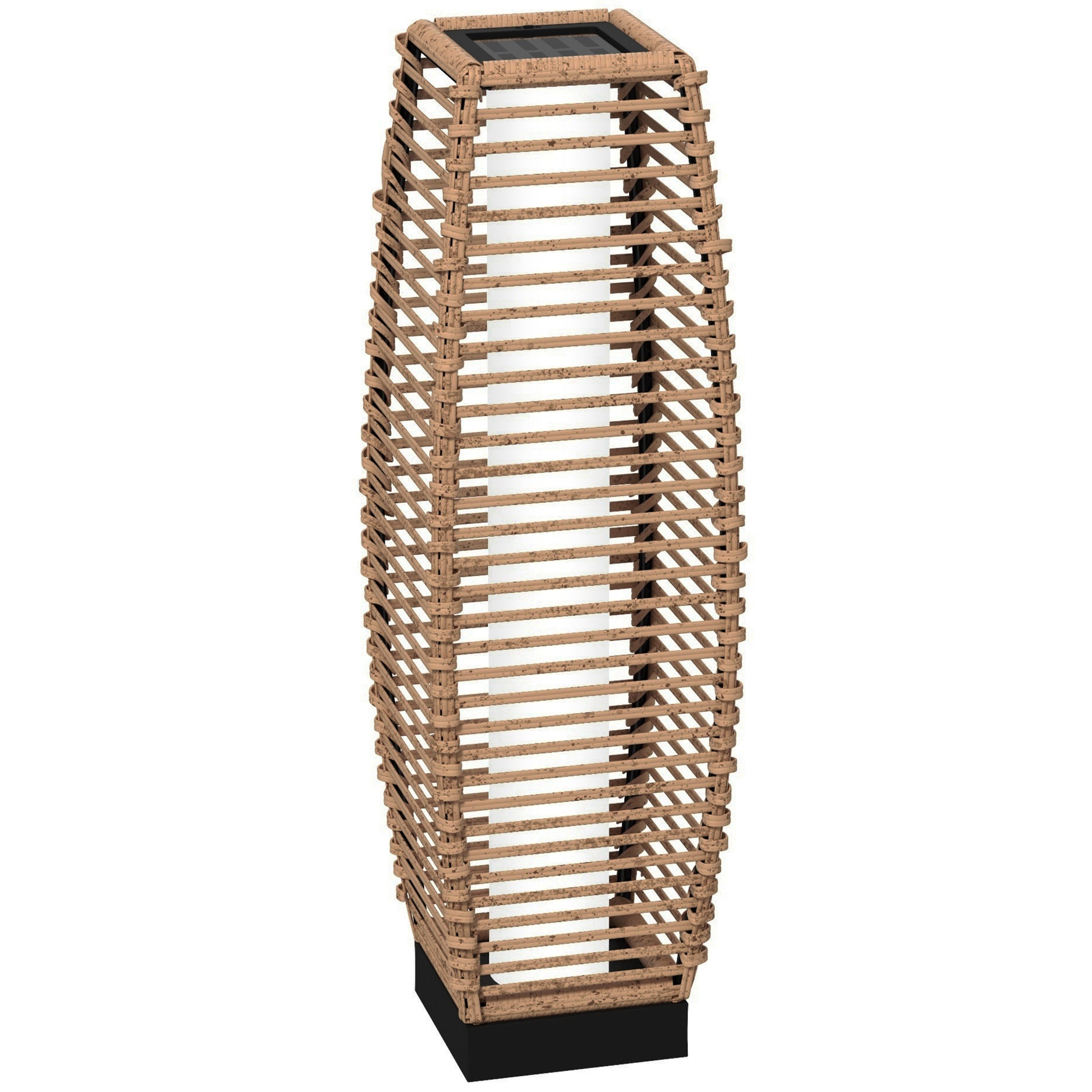 Outsunny Solar Floor Lamp, Outdoor Rattan Garden Lantern Pathway Light & Decorative Driveway Lighting With Auto On Off Led Lights For Porch, Yard, Lawn, Courtyard, Deck, Sand Brown Steel