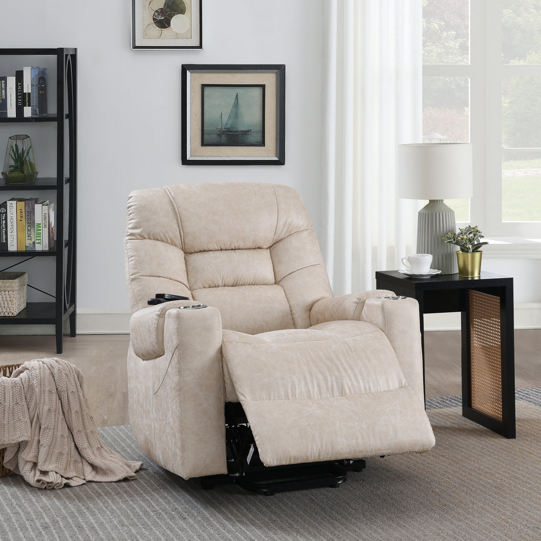 Nairi Power Recliner W Lift, Heating & Massage, Light Gray Leather Aire Lv02995 Light Gray Upholstered