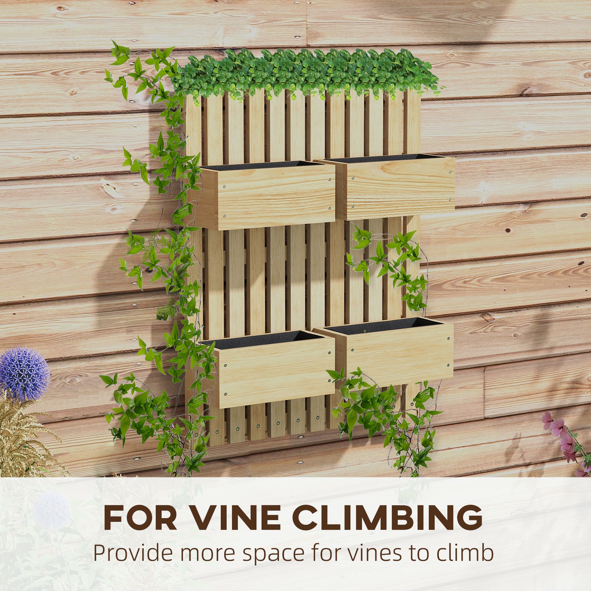 wood trellis for vines Outsunny 4 Box Raised Garden Bed With Trellis For Vine Flowers & Climb