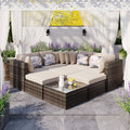 8 Piece Outdoor Wicker Sofa Set, Rattan Sofa Lounger, With Colorful Pillows, Conversation Sofa, For Patio, Garden, Deck, Brown Wicker, Beige Cushion Yes Brown Garden & Outdoor Complete Patio Sets Foam Wicker