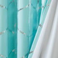 Total Blackout Metallic Print Grommet Top Curtain Panel Only 1 Pc Panel Aqua Silver Microfiber