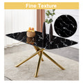 Table And Chair Set.Modern Luxurious Black Marble Patterned Tempered Glass Dining Table Set With 6 Transparent Pp Chairs.Multiple Transparent High Quality Pp Dining Chairs With Golden Legs. Gold