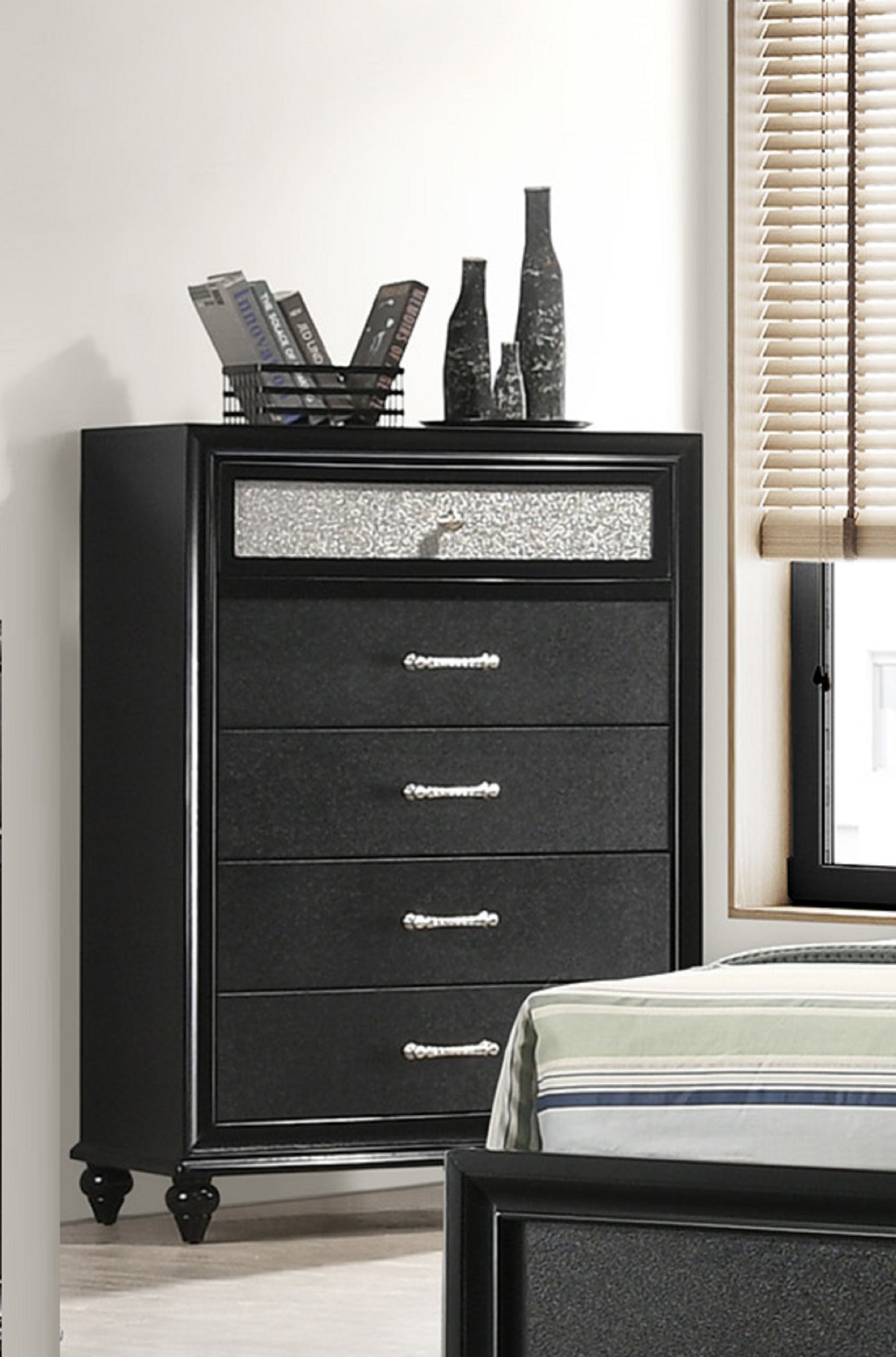 1Pc Luxury Glam Five Drawer Bedroom Chest With Two Toned Drawer Black 1Pc Luxury Glam Five Drawer Bedroom Chest With Two Toned Drawer Black