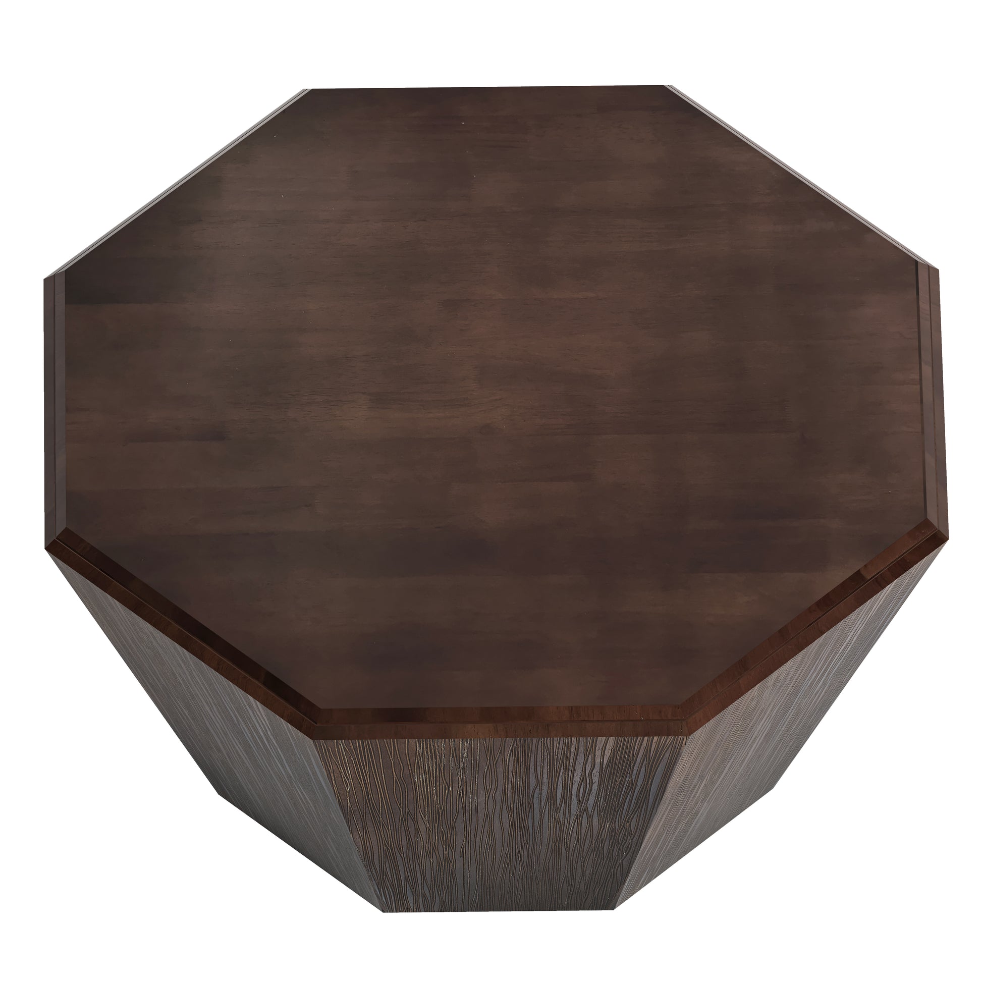 31.5 "Octagonal Black Walnut Rubber Wood Coffee Table, Coffee Table, Living Room Bedroom Walnut Rubber Wood