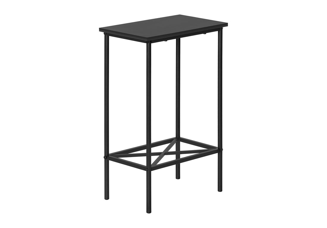 Accent Table, Side, End, Narrow, Small, 2 Tier, Living Room, Bedroom, Black Laminate, Black Metal, Contemporary, Modern Black Particle Board