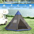 Outsunny 12Ft Camping Tent 6 7 Person 4 Season With 8 Mesh Windows, Outdoor Teepee Tent With Waterproof Material For Family And Friends Camping Blue Polyester