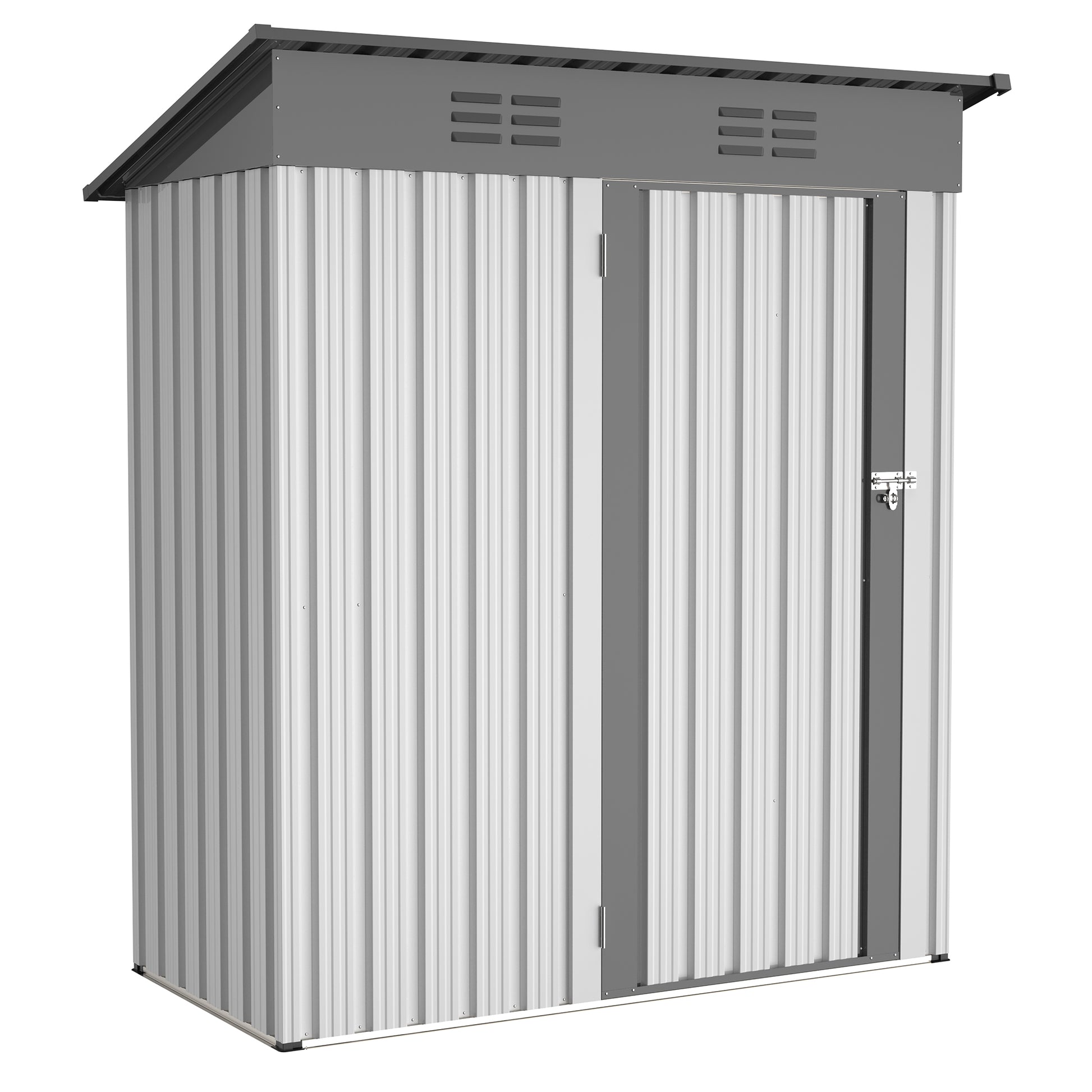 5 X 3 Ft Outdoor Storage Shed, Galvanized Metal Garden Shed With Lockable Doors, Tool Storage Shed For Patio Lawn Backyard Trash Cans White Metal