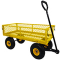 3 Cu. Ft. 300 Lbs. Capacity Removable Sides Metal Steel Mesh Heavy Duty Utility Wagon Outdoor Garden Cart In Yellow Yellow Steel