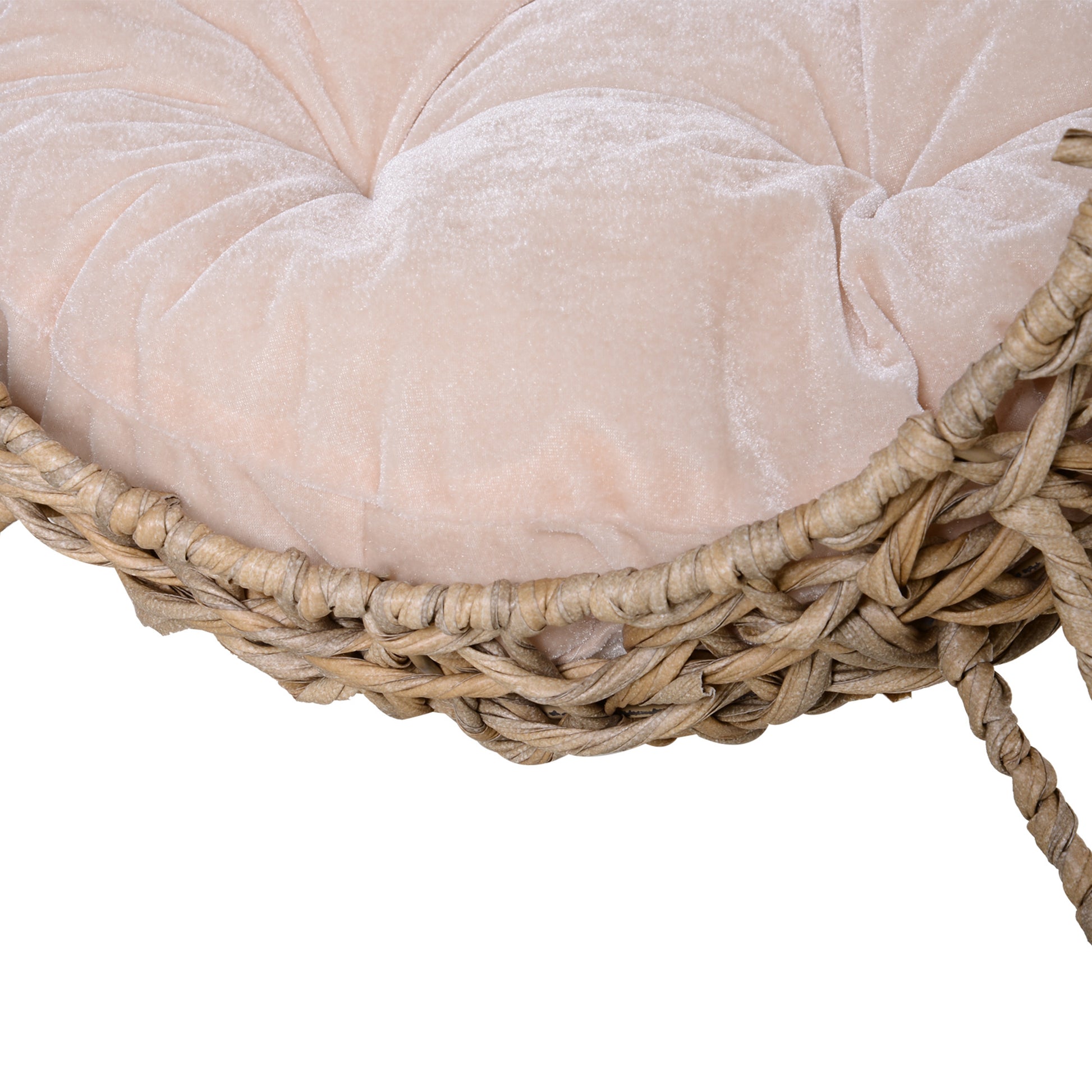 Pawhut 20.5" Weaved Cat Bed, Elevated Hand Woven Braided Banana Leaf Kitten House Condo With Cushion, Beige Beige Rattan