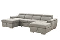 U Shaped Sleeper Sofa, 121 Inch Overisze 2 In 1 Pull Out Bed, Sectional Sleeper Sofa With Double Storage Chaise For Living Room Furniture, Light Gray Light Brown Wood Primary Living Space Medium Duty Eucalyptus 6 Seat Light Gray Polyester Soft Pillow