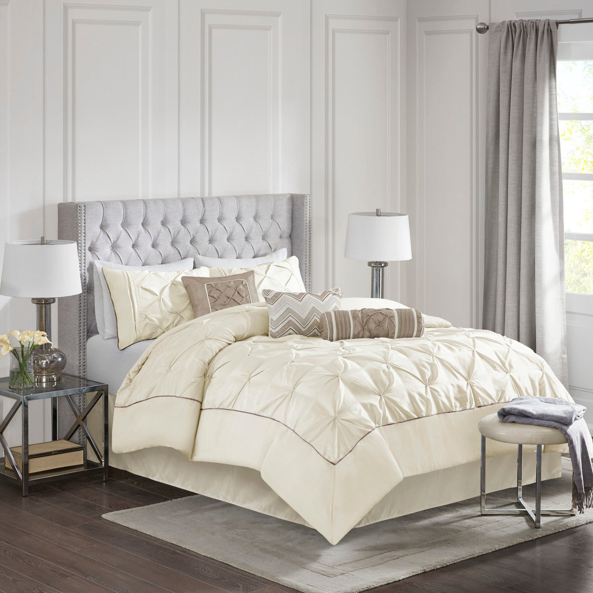 7 Piece Tufted Comforter Set Ivory Queen Queen Ivory Polyester
