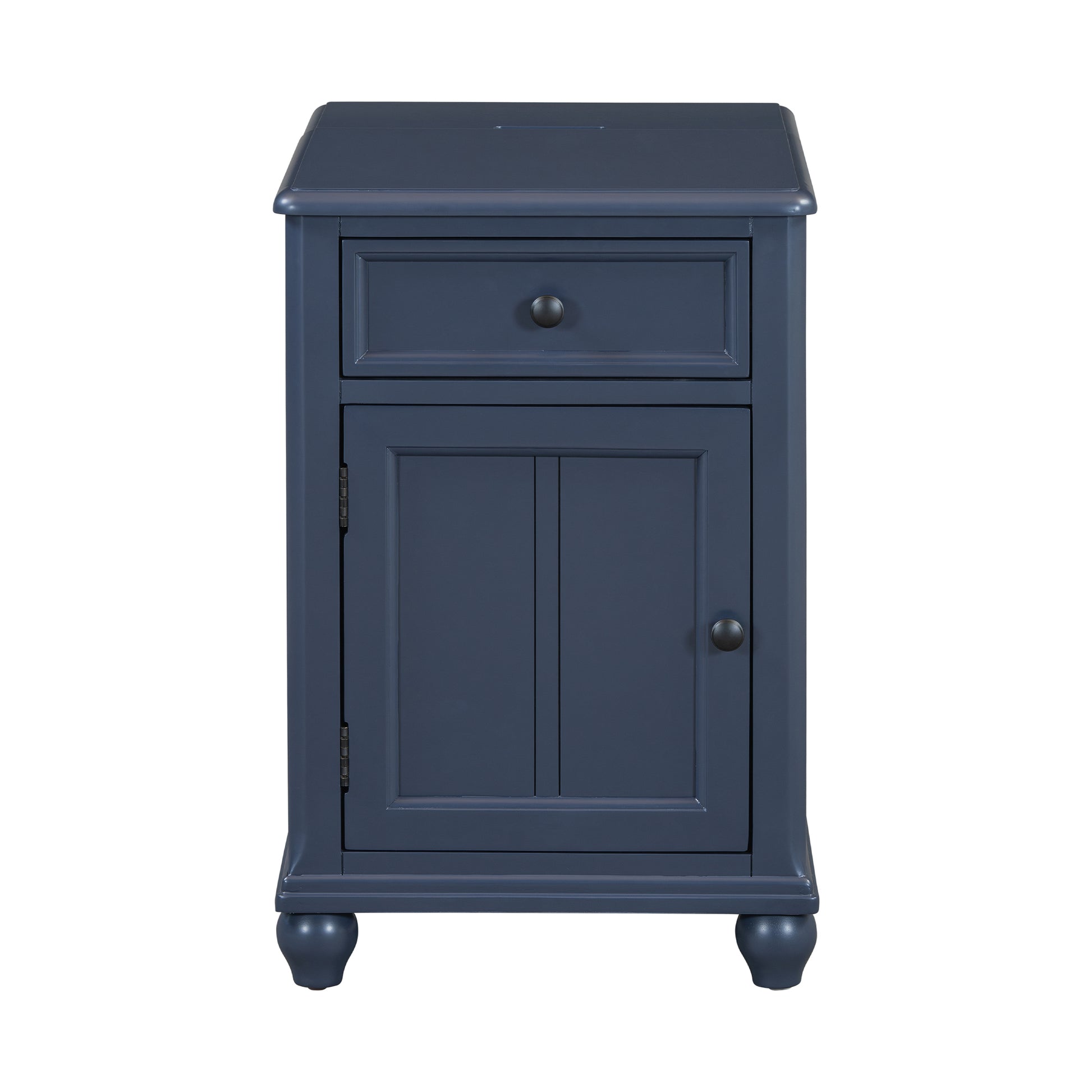 End Table With Solid Wood Legs, Side Table With Usb Ports, 1 Storage Cabinet And 1 Drawer For Living Room, Antique Navy Antique Navy Solid Wood Mdf