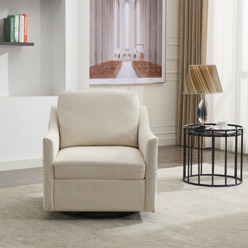 Cream White Fabric Swivel Rotating Accent Chair With Usb And Magazine Book For Living Room And Hotel Bed Room Cream White White Primary Living Space American Design,Classic,Modern Pine Foam Wood Fabric