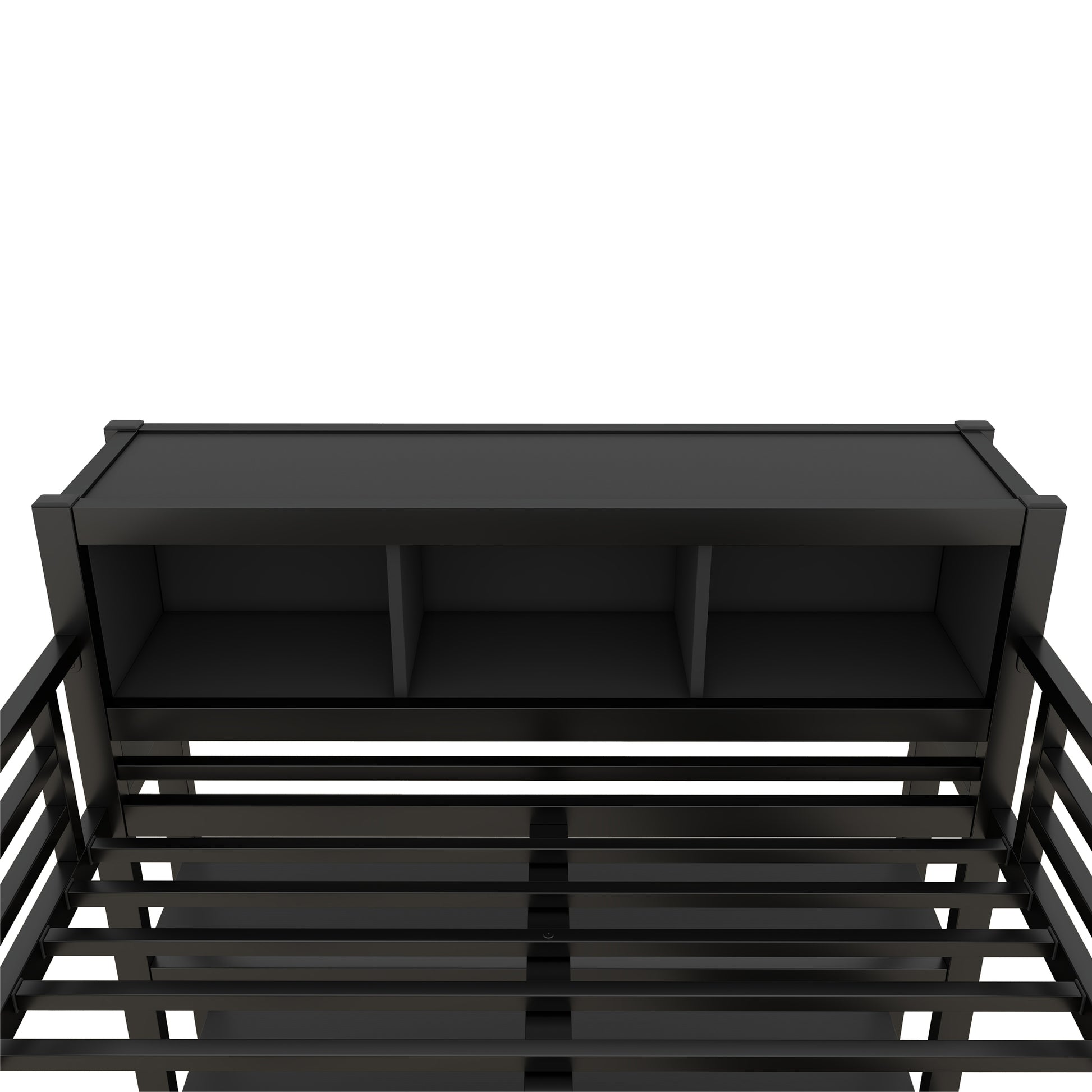 Metal Loft Bed With Wardrobe And L Shaped Desk, Full Size Loft Bed With Storage Cubes And Shelves, Heavy Duty Loft Bed For Kids Teens Adults, Black Full Black Metal