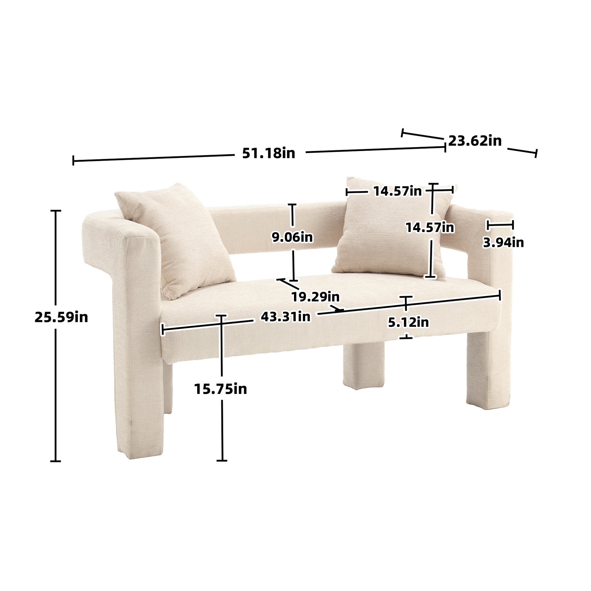 Coolmore Modern Chenille Loveseat Sofacomfy Upholstered 2 Seater Sofa, Small Loveseat Accent Couch For Living Bedroom Leisure Areas Beige Beige Primary Living Space Soft Foam Chenille