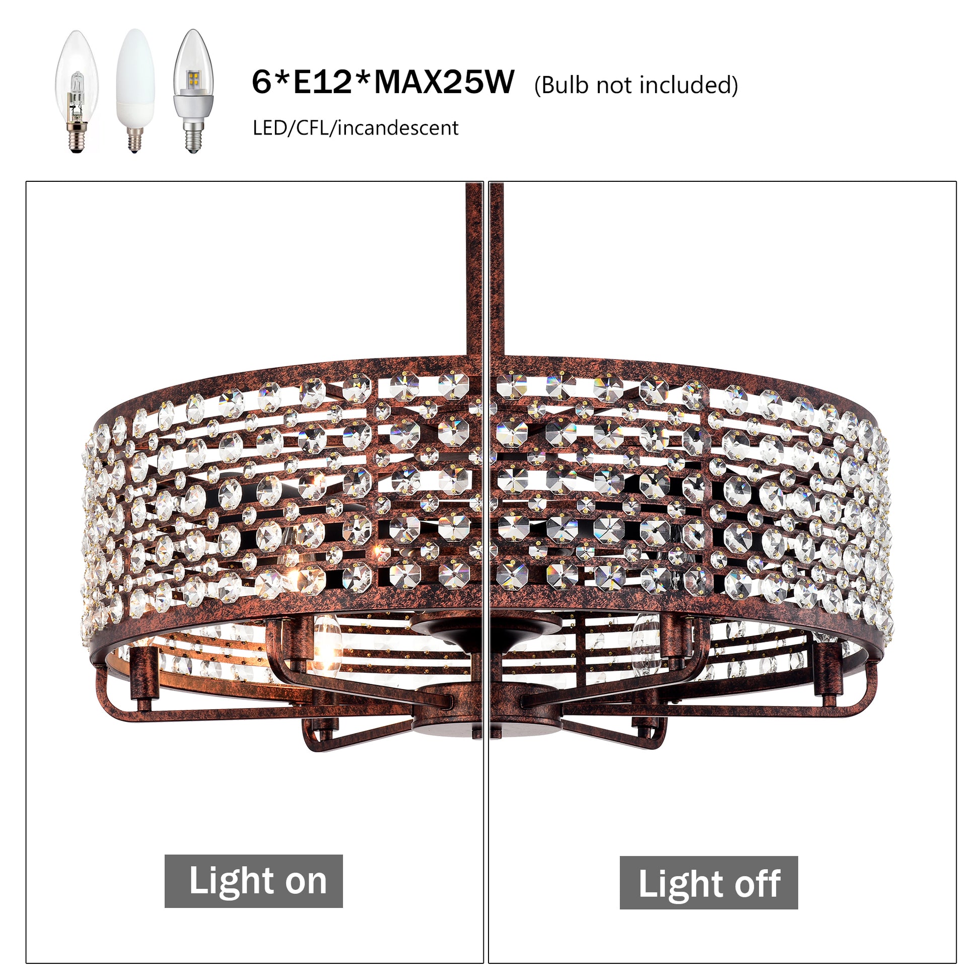 Dia 26.8 Inch Chandelier Ceiling Fan ,Crystal Shade Ceiling Fan With Remote Control,3 Abs Blade 4 Light No Include Bulb Rustic Brown American Design,American Traditional,Classic,Contemporary,Farmhouse Abs Metal