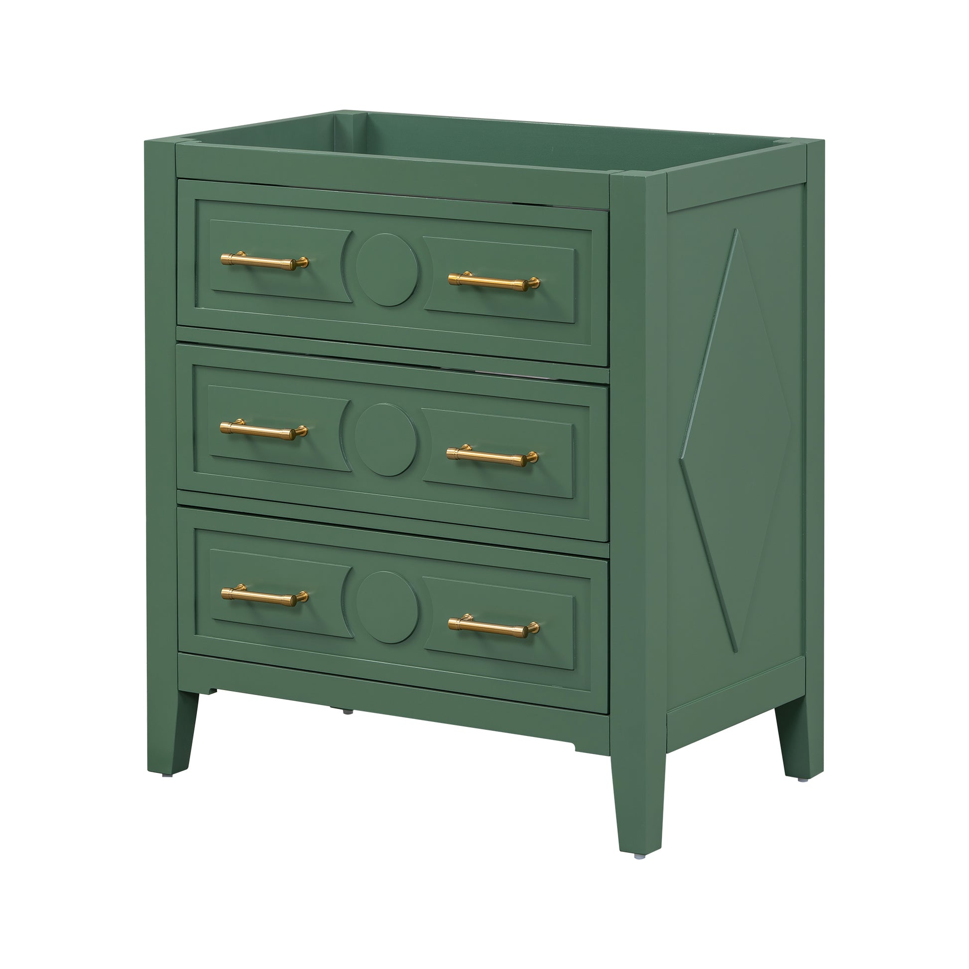 30'' Bathroom Vanity Without Basin Sink, Free Standing Single Vanity With 3 Drawers, Solid Wood Frame Bathroom Storage Cabinet, Green 3 Green Bathroom Freestanding Solid Wood Mdf Painted