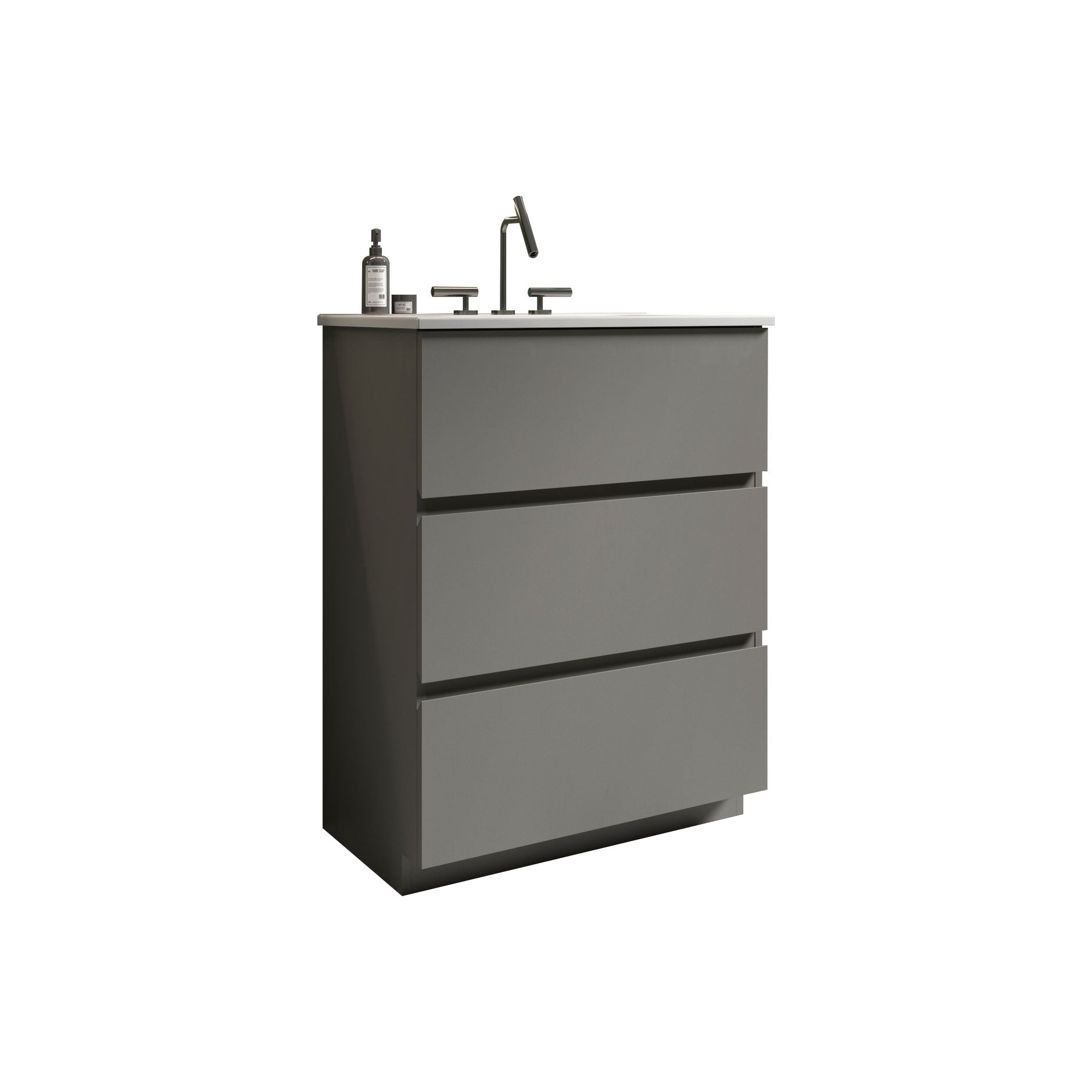 Tia 24" Gray Bathroom Vanity With Sink With 3 Faucet Holes, Large Storage Freestanding Bathroom Vanity For Modern Bathroom, One Piece White Sink Basin Without Drain And Faucet, Pre Assembledt Gray