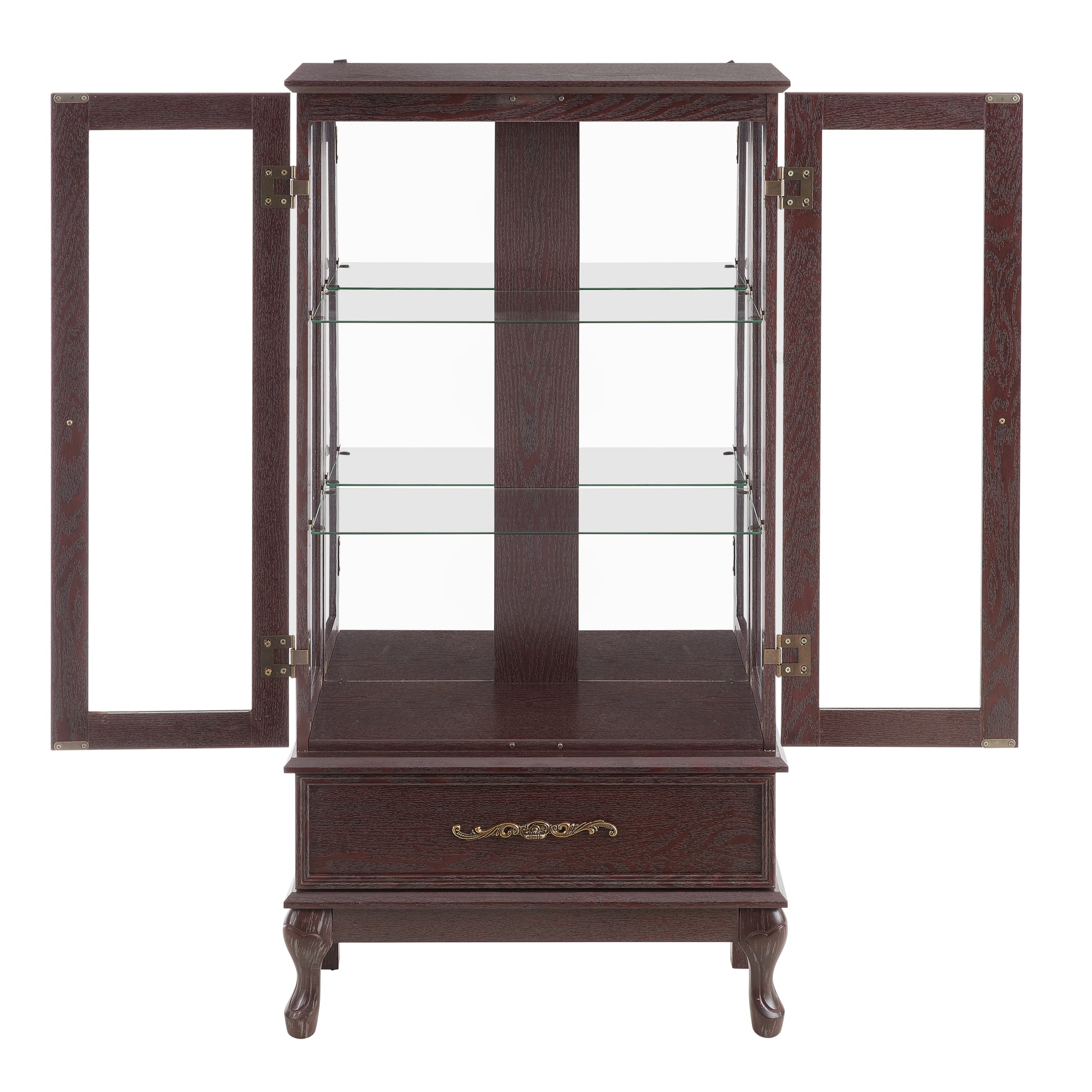 Curio Cabinet Lighted Glass Cabinet Glass Wine Cabinet Curio Display Cabinet With Adjustable Glass Shelves 2 Doors And 1 Drawer Cabinet Sideboard With Bulb Included Dark Cherry Cherry Mdf Glass