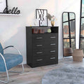 Four Drawer Dresser, Superior Top, One Open Shelf, Black Black Solid Wood Mdf Engineered Wood