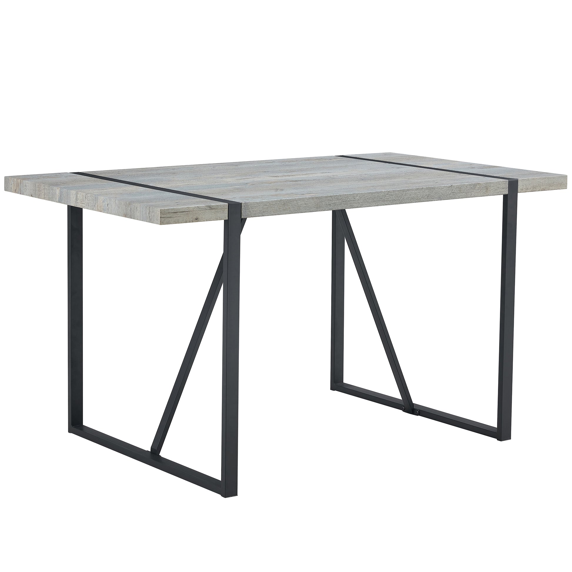 Table And Chair Set. Modern Minimalist Grey Marble Textured Mdf Dining Table With Metal Frame. Comes With Chairs With 4 Pu Cushions And Black Metal Legs. Gray Seats 4 Mdf Metal