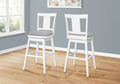 Bar Stool, Set Of 2, Swivel, Bar Height, White Wood, Grey Leather Look, Transitional White Foam Solid Wood