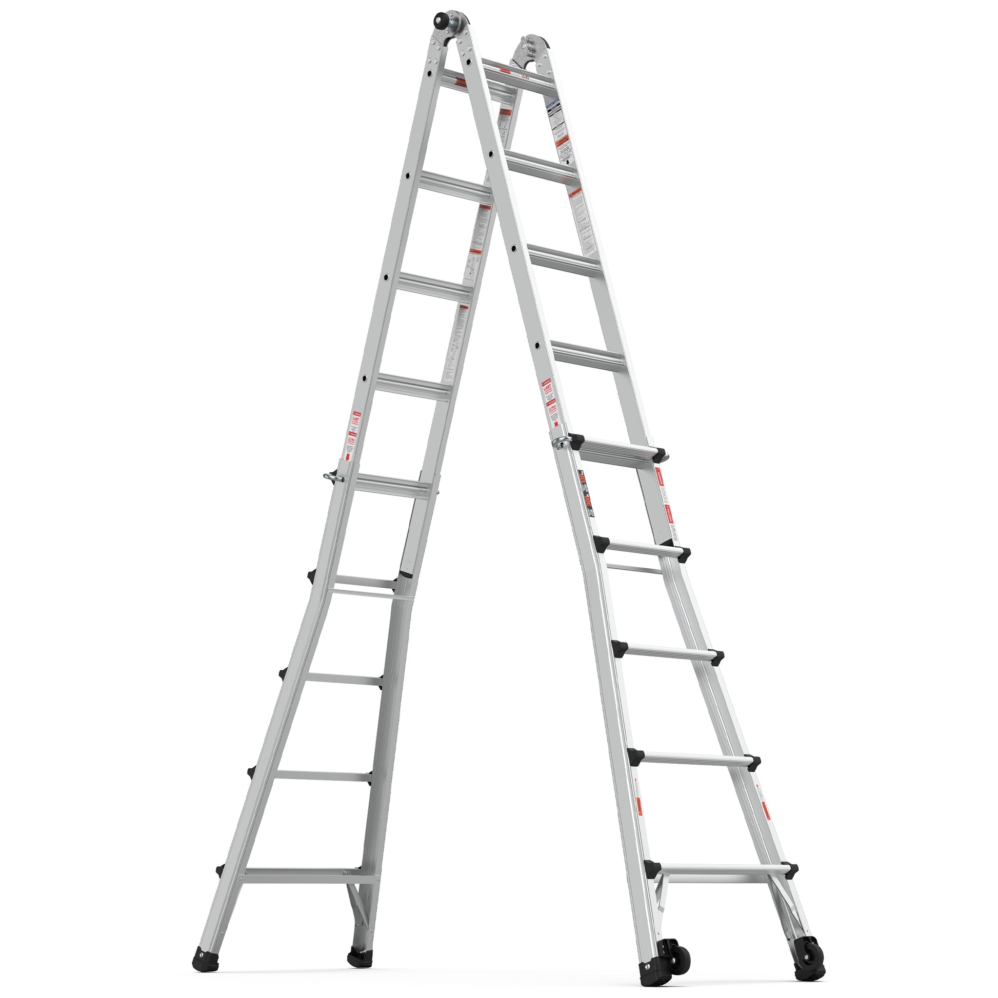 Aluminum Multi Position Ladder With Wheels, 300 Lbs Weight Rating, 22 Ft Metallic Grey Aluminium Alloy