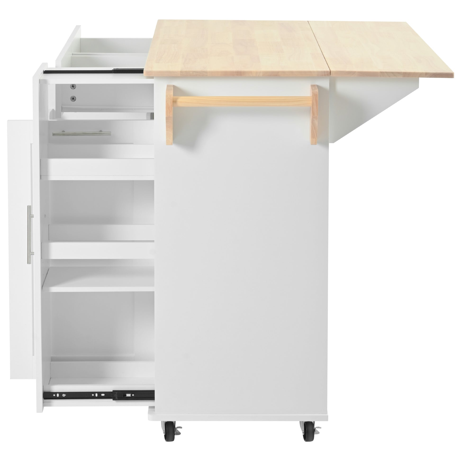 K&K Kitchen Island With Drop Leaf, Kitchen Storage Cart With 3 Tier Pull Out Cabinet Organizer, Internal Storage Rack, Rolling Kitchen Cart On Wheels With Towel Rack, 2 Drawers, For Kitchen, White White Brown Kitchen Classic,Farmhouse,Luxury,Modern