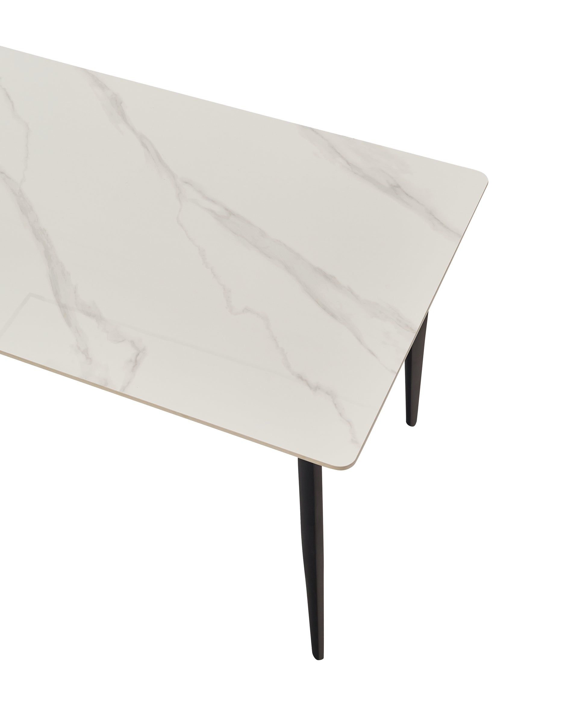 Dining Table Table 55" Rectangular White Kitchen Table With Porcelain Table Top And Metal Legs,Dining Room Table For 4,Mid Century Dinner Table For Living Room And Office,Table Only White Black European Ceramic Tile Iron