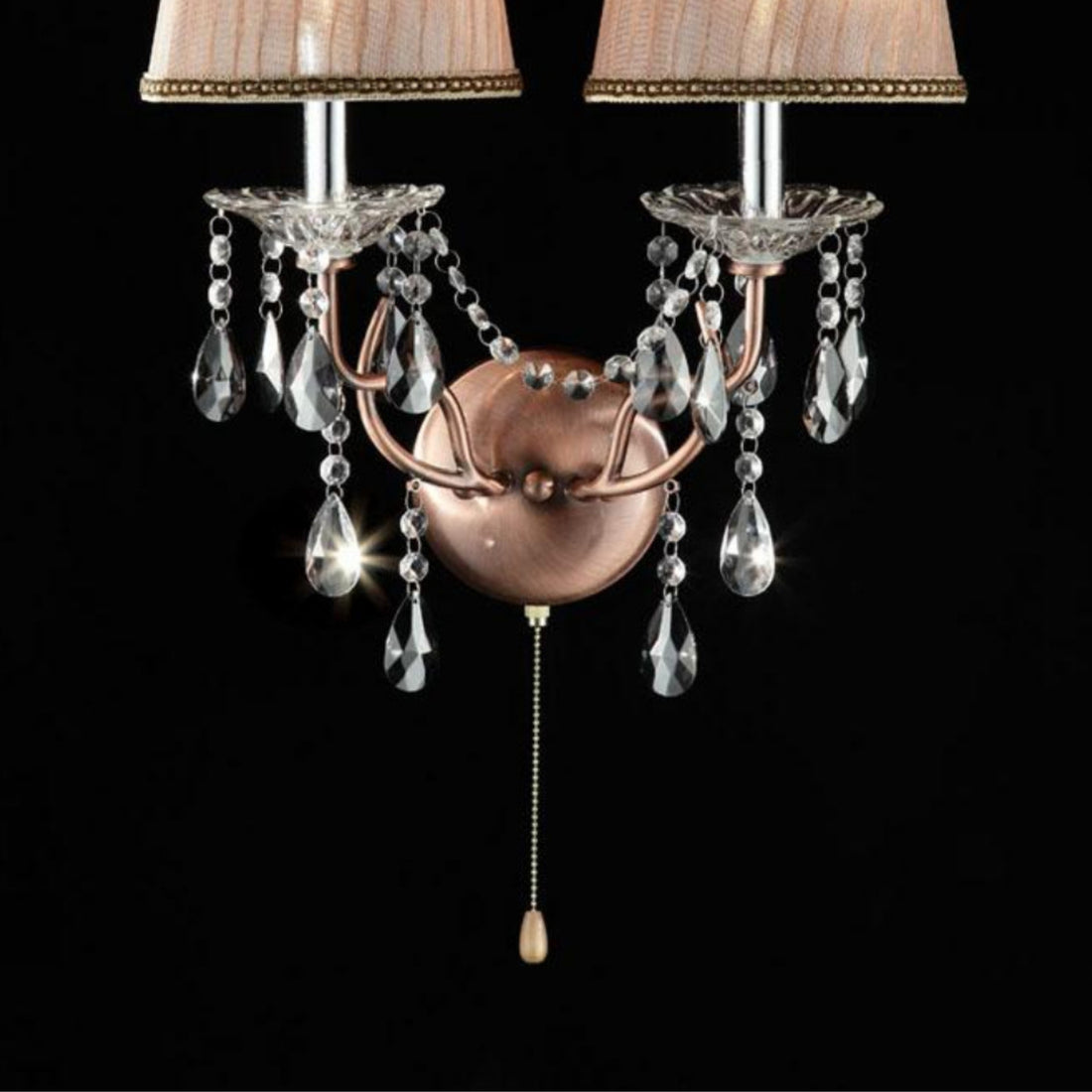 17" Tall Metal Wall Sconce "Rosie", Silvery Pink Finish And Crystal Accents Brown Polyresin