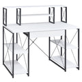 White And Black Office Desk With Open Shelves And Hutch White Black Writting Desk Office Rectangular Shelves Wood Metal Sled