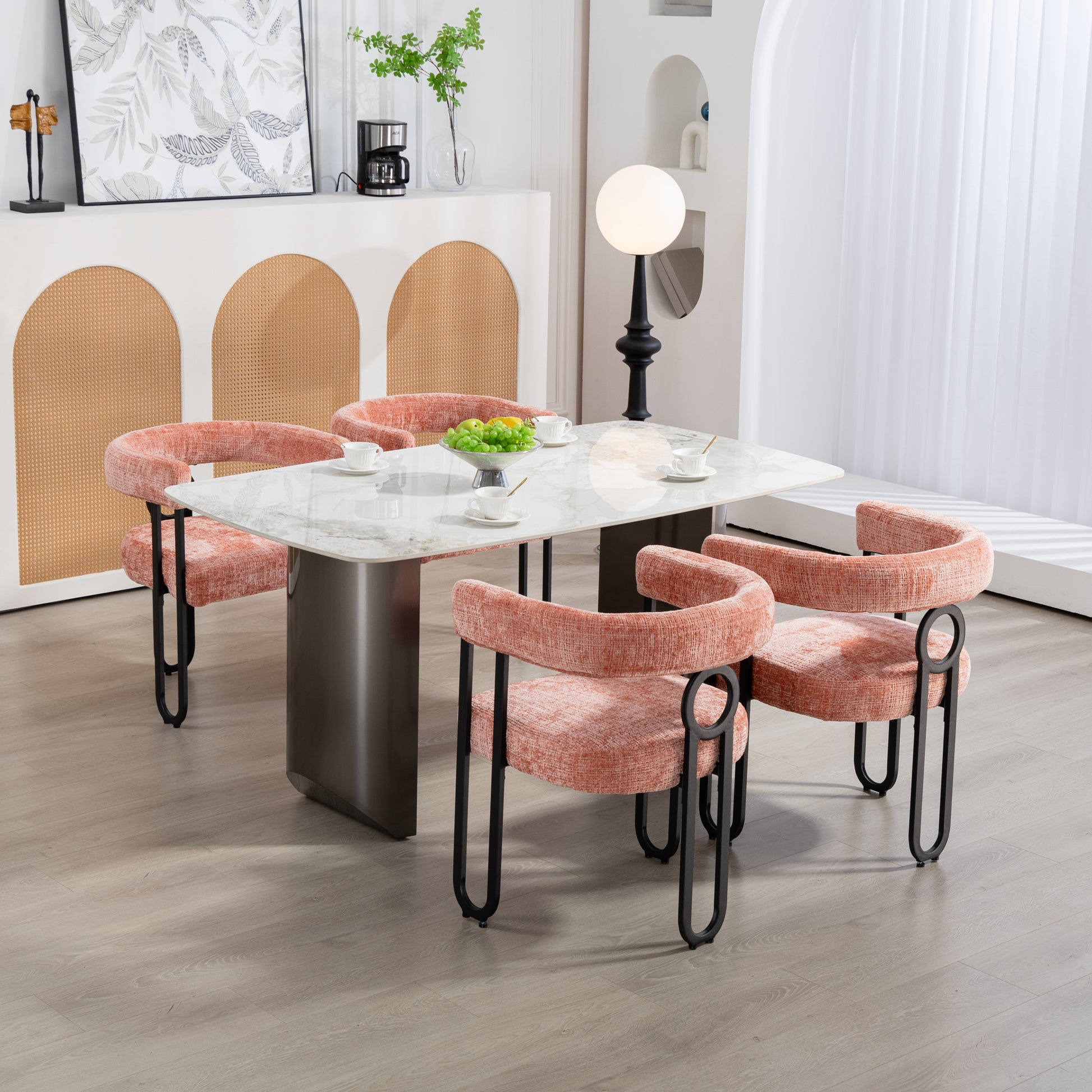 Coolmore Contemporary Designed Velvet Fabric Upholstered Accent Dining Chair Barrel Side Chairs Kitchen Armchair For Living Room Set Of 2 Pink Linen Pink Dining Room Foam Chenille