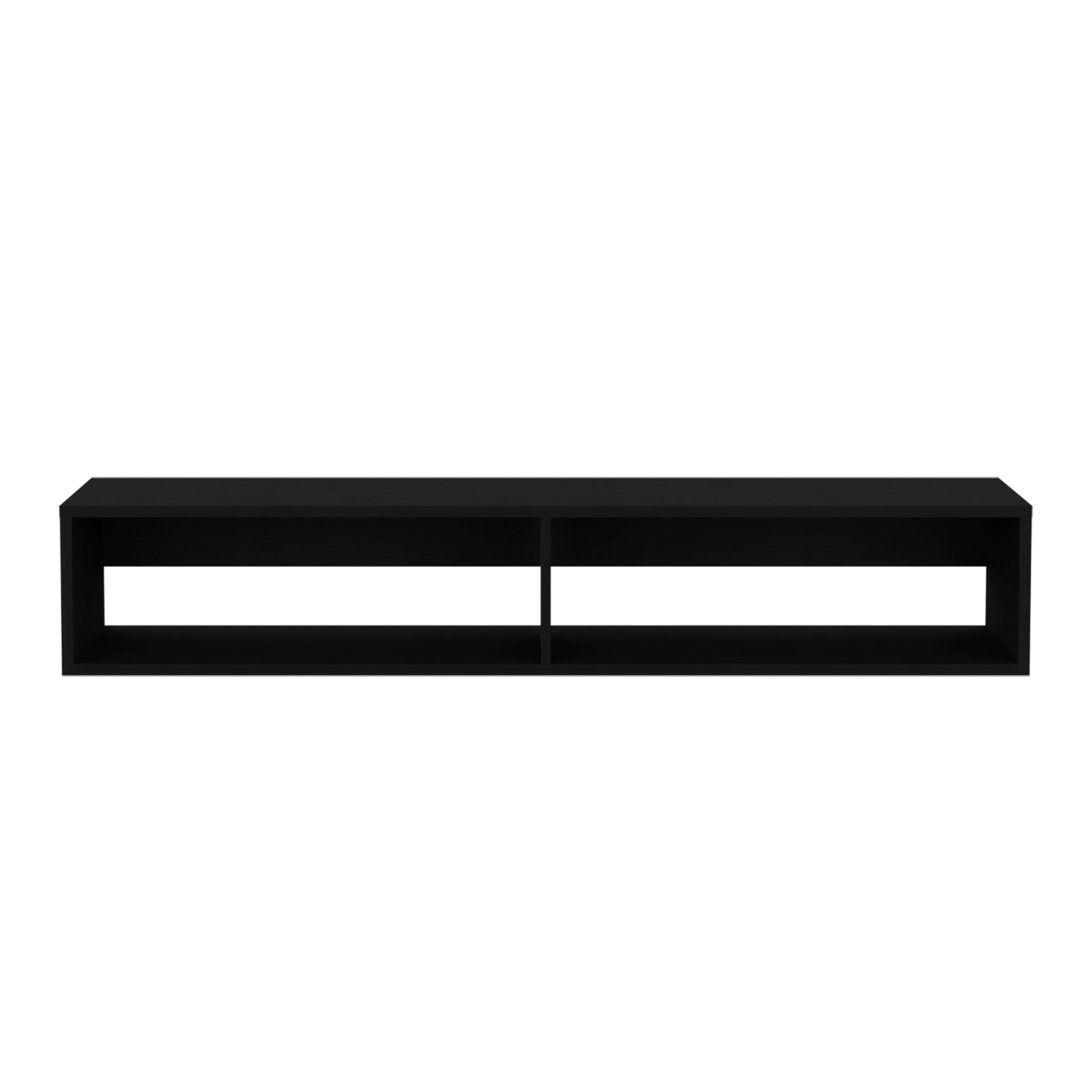 Warrior 59" Floating Tv Stand With Two Open Shelves, Media Compartments And Cable Management Black Black 50 59 Inches Particle Board