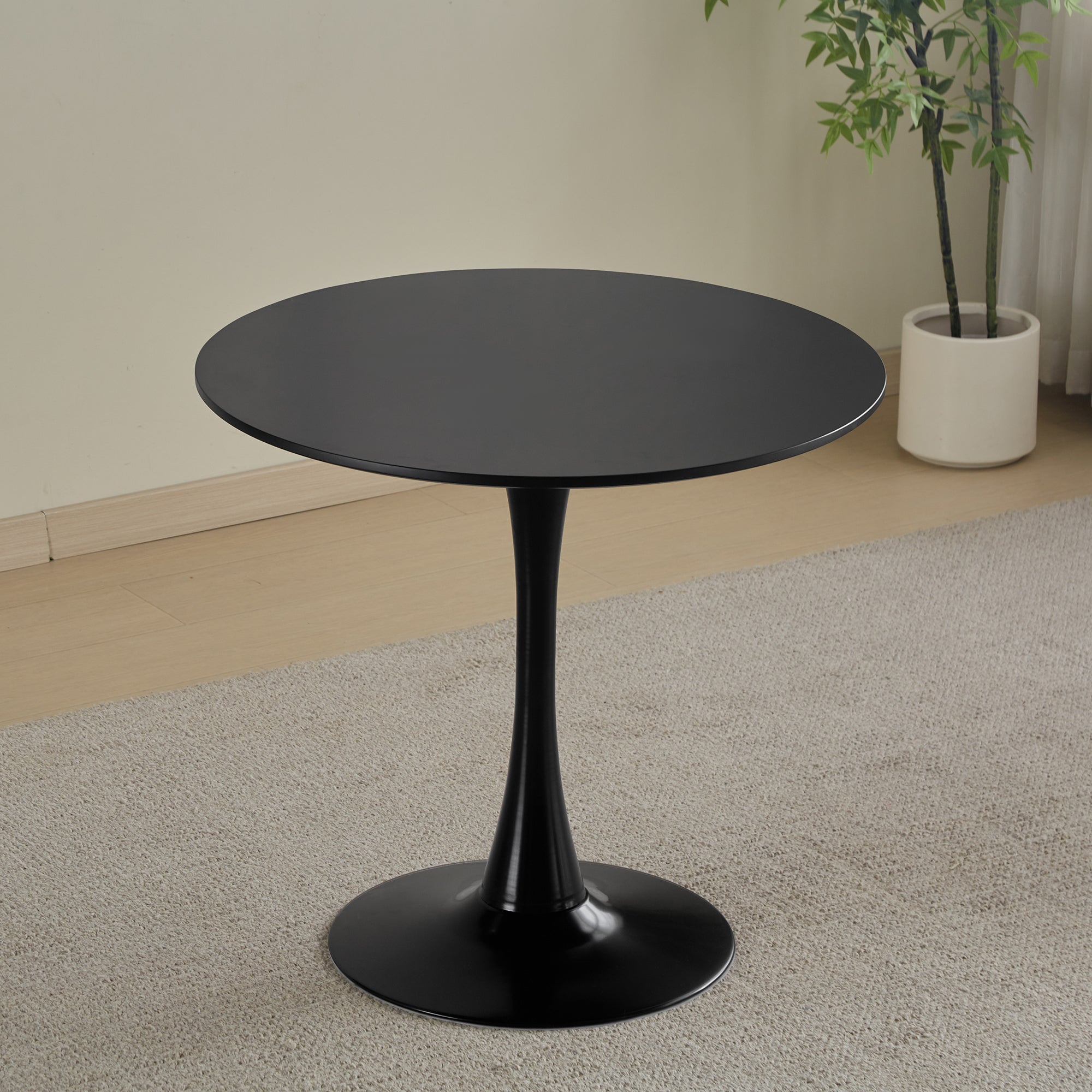 Round Dining Table Small Black Kitchen Table 31.5" In Tulip Design Modern Pedestal Table For Small Space Dining Room 2 To 4 Person Black Fiberboard