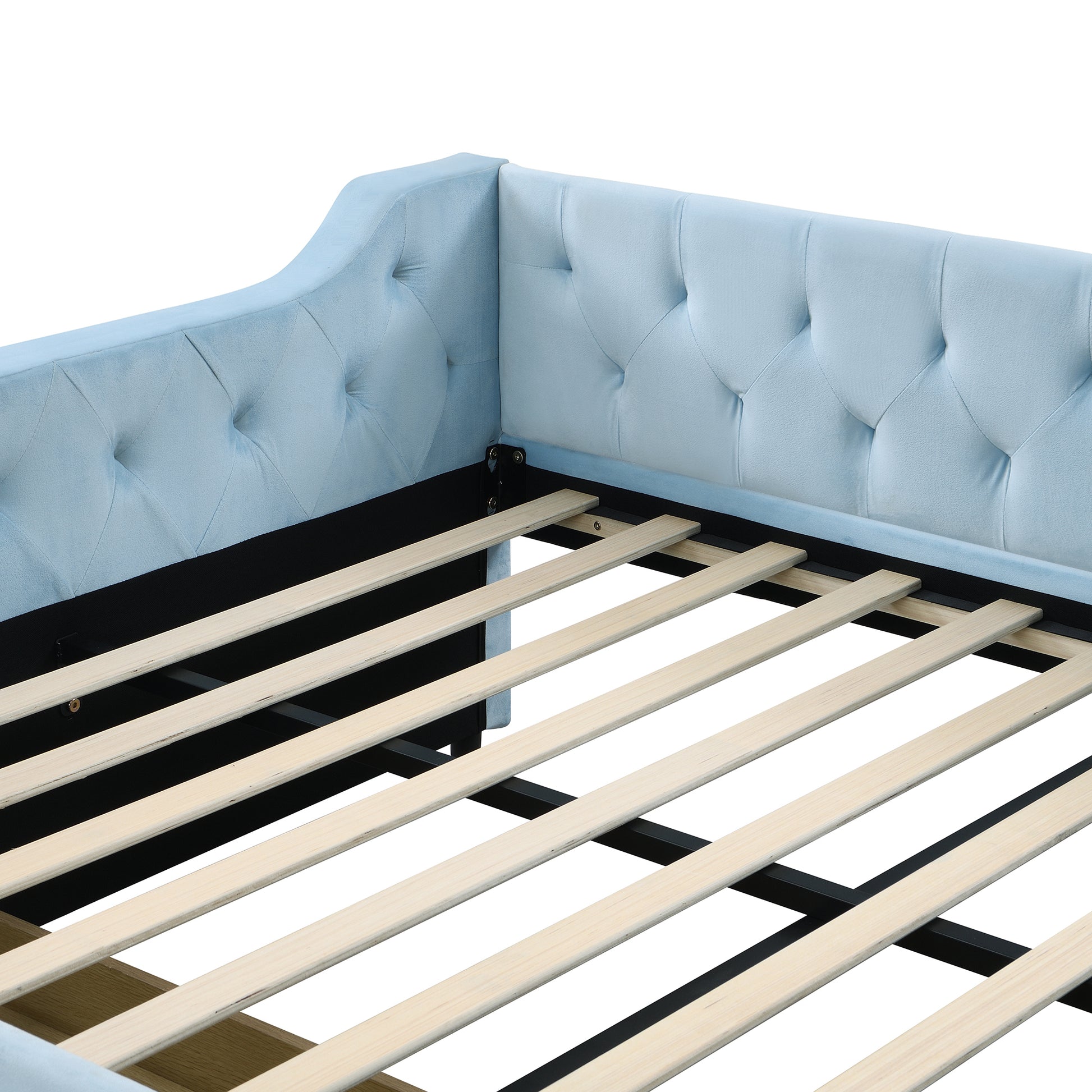 Full Size Upholstered Tufted Daybed With 2 Drawers, Blue Box Spring Not Required Full Blue Wood Daybeds Velvet Upholstered