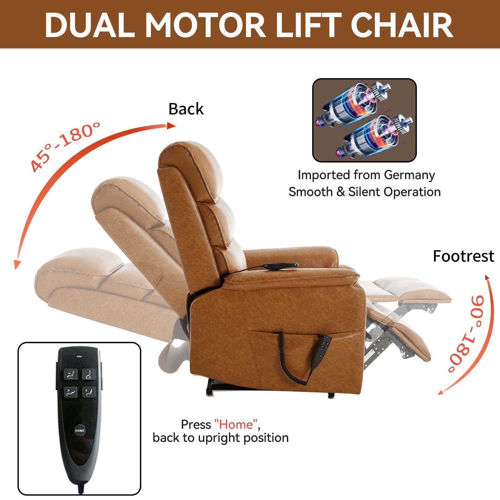 Brown Leatheraire Dual Motor Infinite Position Up To 350 Lbs Power Lift Recliner Chair With Power Remote, Heat Massage And Heavy Duty Motion Mechanism White Metal Primary Living Space Heavy Duty